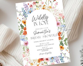 Wildly In Love Bridal Shower Invite Boho Wildflowers Bridal Brunch Invitation Editable Bright Summer Floral Wedding Shower Canva Template