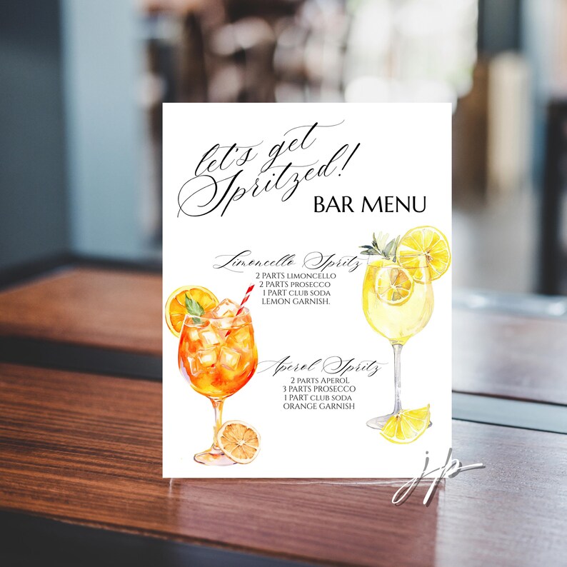 Spritz Bar Menu Sign Template Aperol Spritz Bridal Shower Table Sign Editable Lets Get Spritzed Limoncello Drink Menu Baby Brunch Station image 2
