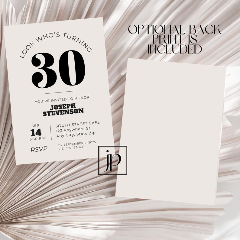 Men’s Modern 30th Birthday Invitation Editable Minimalist 50th Party Invite Template 40th Adult Birthday Digital Download for Canva image 3