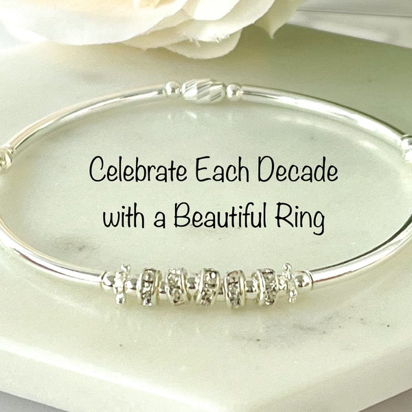 Elegant 30th 40th 50th 60th 70th 80th Birthday Keepsake Bracelet for Her, Friend, Daughter, Personalized Sterling Silver Bracelet