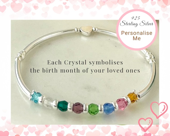 Personalised Sterling Silver Birthstone Bracelet, Family Keepsake Gift