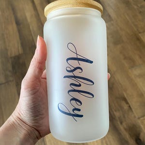 Personalized Iced Coffee Cup, 16oz Glass Cup, Custom Beer Can Glass with Lid and Straw, Bridesmaid Gift, Bridesmaid Proposal