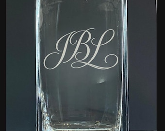 Custom Monogrammed Etched Square Vase: Personalized Glass Flower Vase