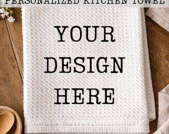 Personalized Waffle Weave Kitchen Towel: Custom Logo, Monogram