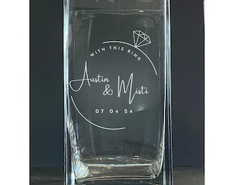 Engraved Square Wedding Vase: Personalized Monogram Centerpiece