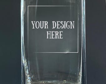 Custom Etched Square Vase: Personalized Glass Flower Vase