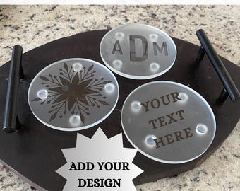 Personalized Glass Coasters, Custom Logo Monogram Christmas Drink Coasters Housewarming gift