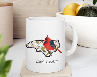 North Carolina State Bird and Flower, Cardinal and Dogwood, Ceramic Mug 11oz