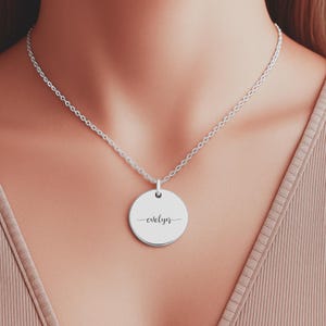 Personalized Engraved Silver Disc Necklace – Front & Back Engraving – Minimalist Gift Jewelry in Gift Box