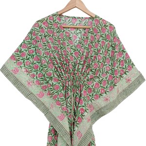 Summer Collection Block Print Cotton kaftan For Beach Cover Up Indian Pure Cotton Night Gown, Sleepwear, Maternity Gown Maxi Dress
