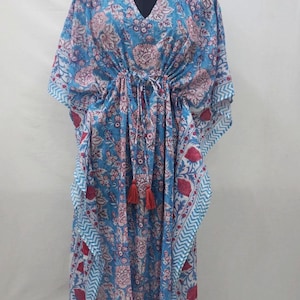 Cotton Caftan Dress Floral Kaftan Sarong Cotton Kaftan Bridesmaids Party Kaftan For Woman, Hand Block Print Caftan, Gifts For Her