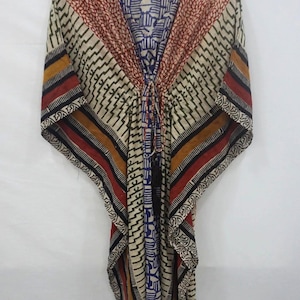 Floral Hand Block Print Cotton Caftan Dress: Boho Beach Cover Up