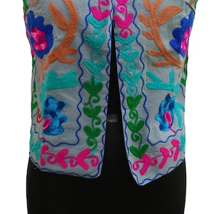 Cotton Suzani Floral Jacket Handmade Waistcoat Boho Style Jacket Sleeveless Embroidery Jacket Vest Short Jacket Gift For Her
