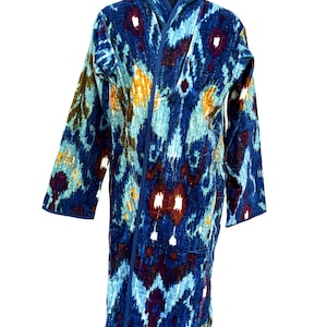 Blue color long jacket Handmade Jacket Floral Print coat women winter wear jacket Cotton jacket Unique Colorful Jacket