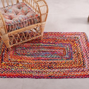 Bohemian Decor Colorful Braided Rug Indian Handmade Braided Cotton Chindi Rug Area Round Rug Home Décor Rag Rug