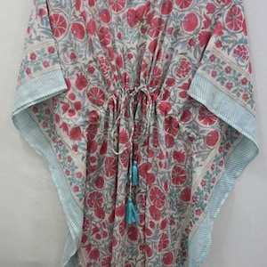 Handmade Cotton Kaftan, Boho Beach Dress, Summer Resort Outfit, Loose Fit Lounge Wear, Ethnic Maxi Kaftan for Women