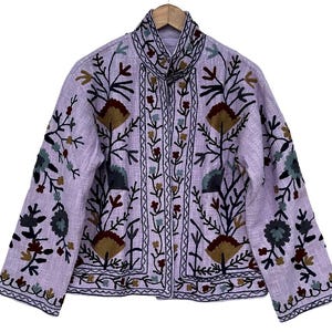 Women Short TNT Jacket Coat Embroidery Suzani Jacket Quilted Jacket Handmade Suzani Jacket Indian Suzani Embroidery Jacket Gift For Her