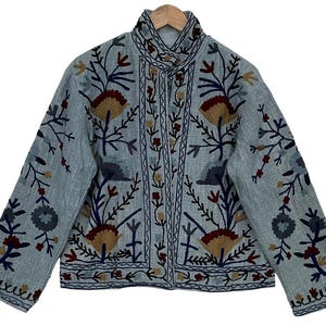Embroidered Suzani Jacket Women&#39;s Stylish Front Open Women Jacket TNT Fabric Suzani Jacket Indian Suzani Embroidery Jacket Gift For Her