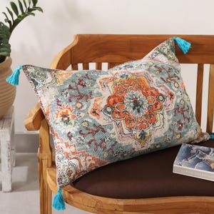 Housse de coussin lombaire florale, coussin décoratif en coton (16 x 24 po.)