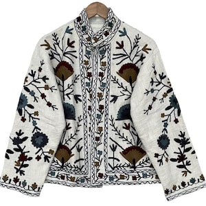 Bohemian TNT Embroidery Suzani Fabric Jacket Coat Handmade Suzani Women Short Jacket Beautiful Cotton Suzani Coat Gift For Her