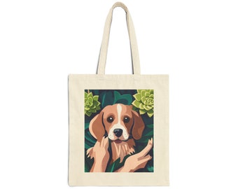 Doggie Tote Bag|Dog Lover|Plant|Green|Mother|DogWalker|Succulents|Canvas