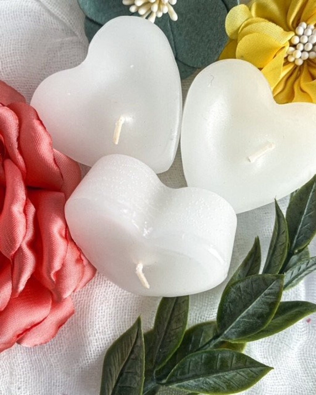 Set of 12 White Floating Heart Candles Unscented Candle Etsy