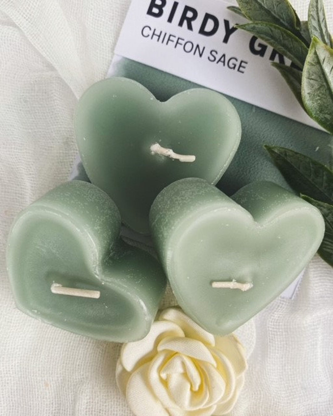 Set of 12 Sage Green Floating Heart Candles Unscented Etsy