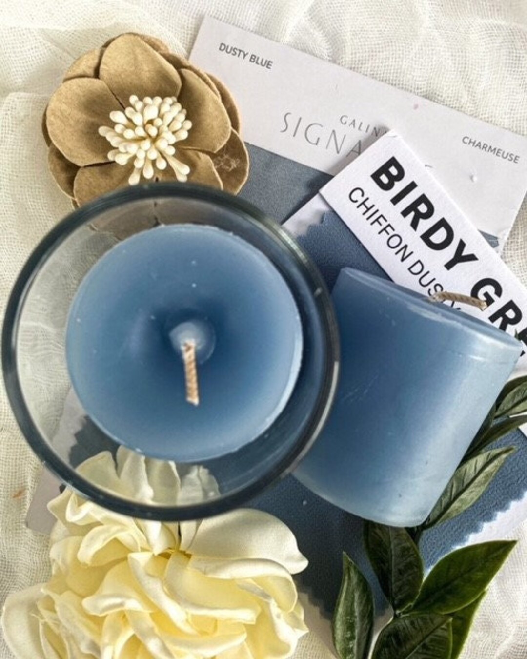 Set of 6 Dusty Blue Votive Candles Unscented Candle Wedding Etsy
