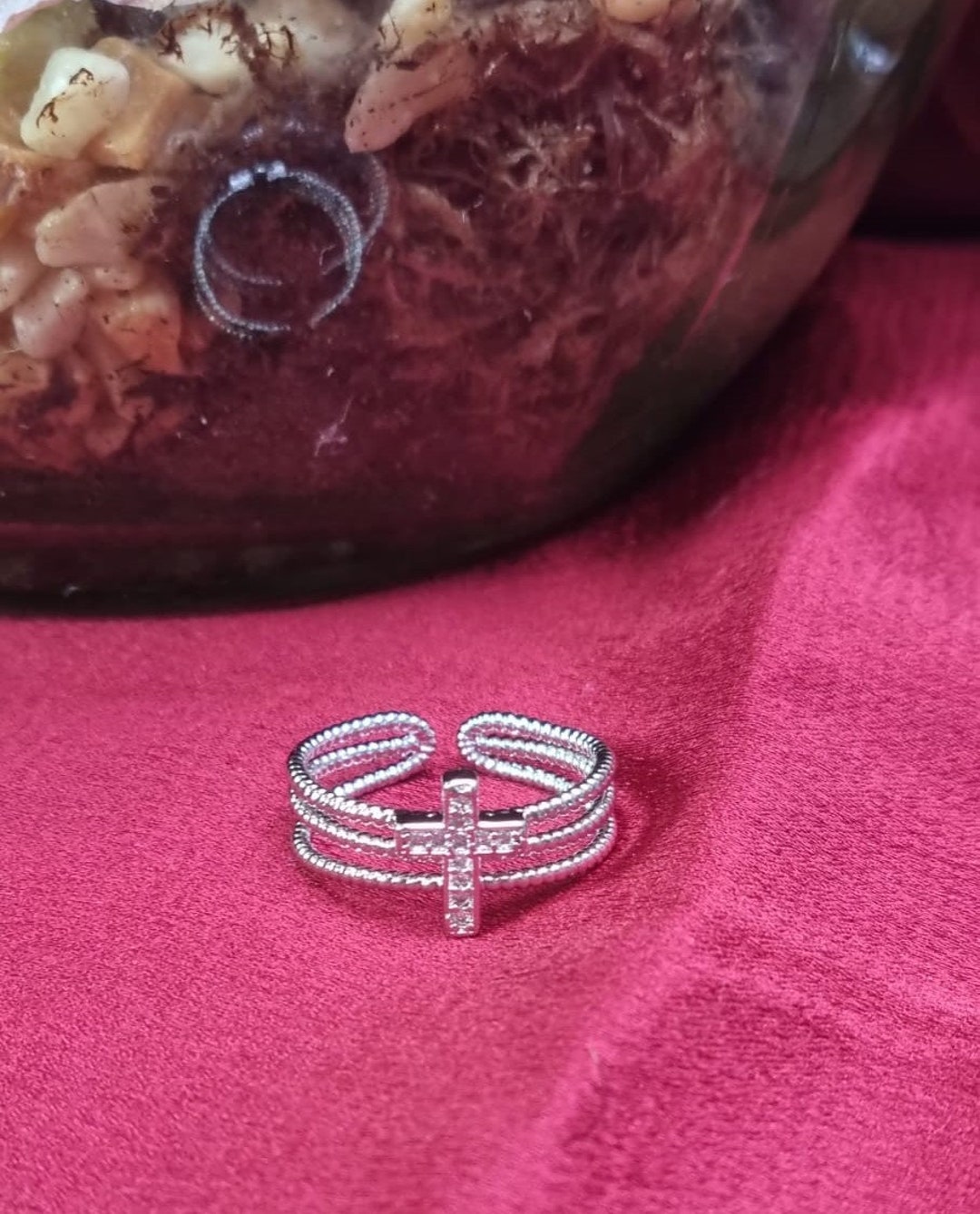 Silver Adjustable Cross Ring for Women Christian Cross Religious Ring