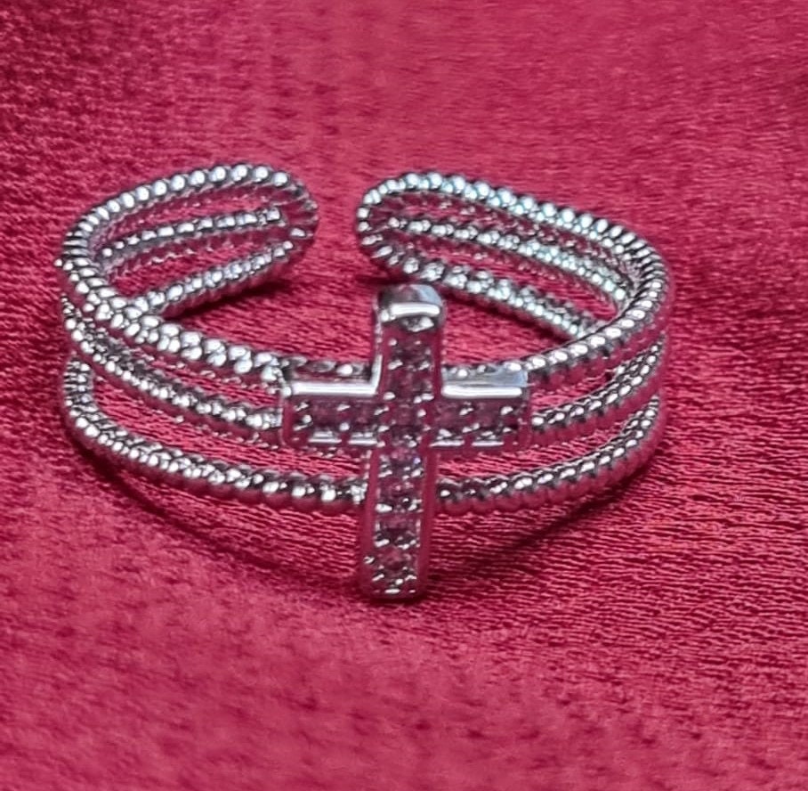 Silver Adjustable Cross Ring for Women Christian Cross Religious Ring