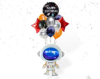 Space Birthday Balloon Set | 12 pcs | Space Themed Birthday Party | Boy Bday Decor | Foil Balloons | Astronaut Balloon Bouquet