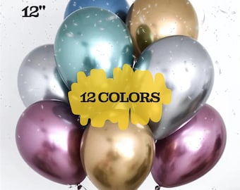 12" Chrome Metallic Balloons | Custom Color Balloons | Birthday Party Decor | Bridal Shower Supplies | Engagement Bachelorette Decoration