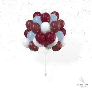 12&quot; Pomegranate, White and Sky Blue Balloon Bouquette | Latex Party Balloons | Birthday Party, Bachelorette, Engagement, Wedding Decor