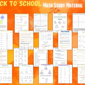 Materiale di studio per il ritorno a scuola: versione matematica. Schede di studio stampabili per studenti dal livello 4 al 10. Pacchetto di matematica utile per gli studenti n. 1