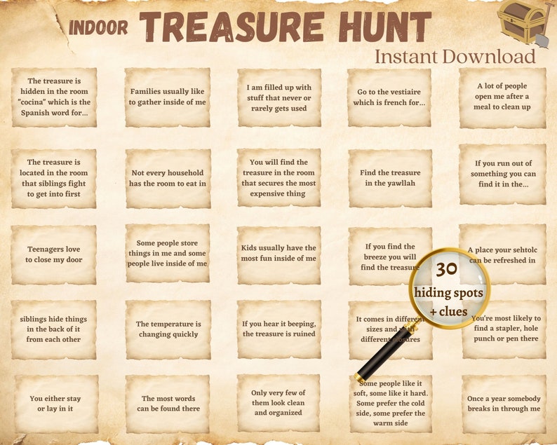 Indoor Treasure Hunt, Birthday Treasure Hunt, Printable Games for Kids, Ultimate Scanvenger Hunt ...