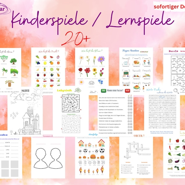 Digitale Lernspiele zur Unterhaltung von Kindern #1. Ausdruckbare Beschäftigungsspiele für Kinder. Digitales Busy Book Bündel mit Spielen #1