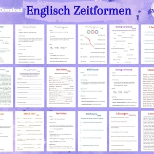 Angielski Zeitformen. Powrót do szkoły druckbare Lernzettel mit Erklärungen, Aufgaben und Lösungen. 7 einfach/tiefgründig erklärte Zeitformen