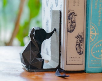 Sitting Elephant Bookend | Cute book holder gift | Adorable animal figure model | Low poly home & office decor