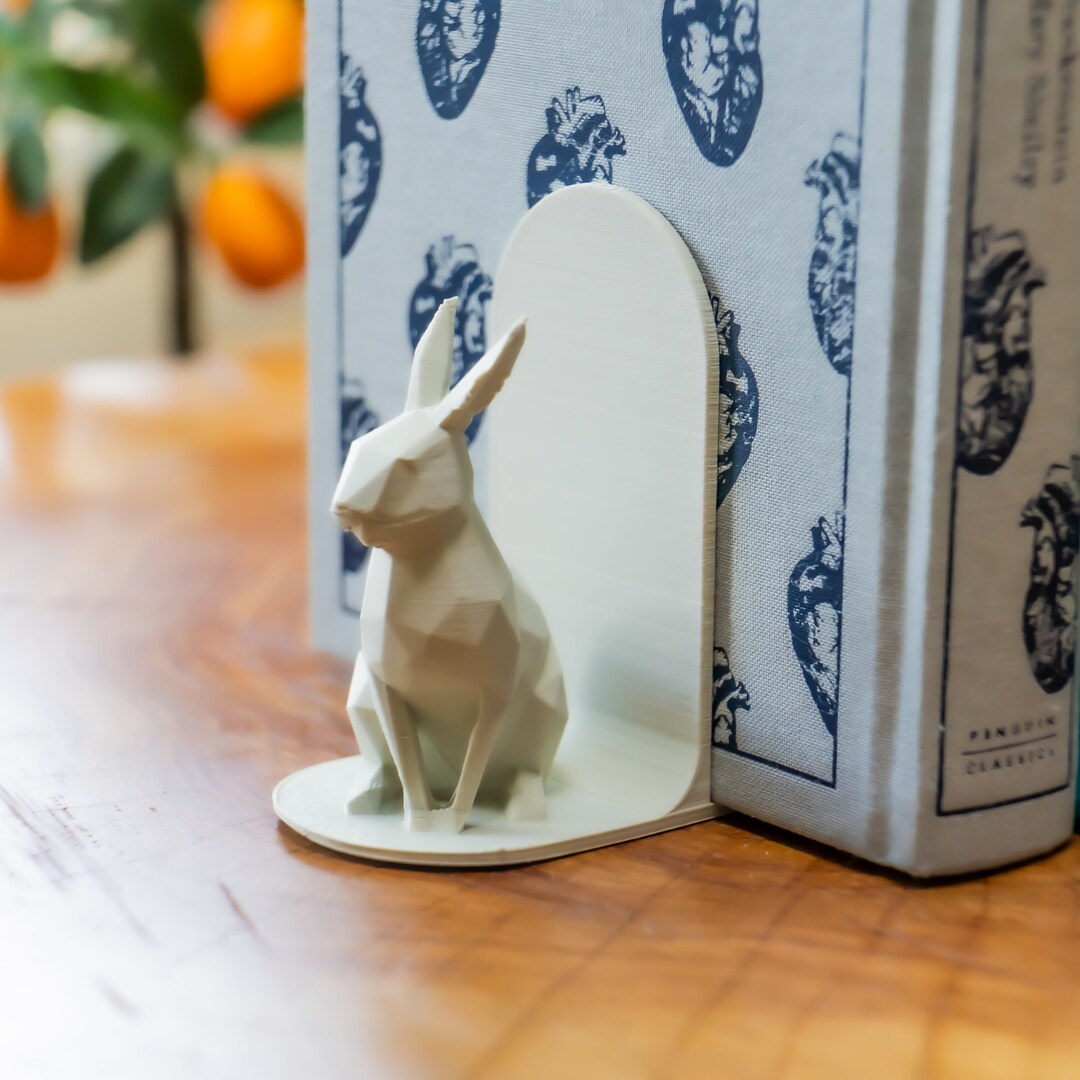 Cute Bunny Rabbit Bookend 3D Printed Book Holder Adorable Figurine Cute