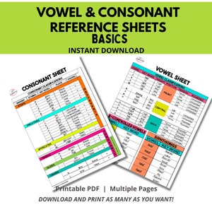 Phonetics Consonant & Vowel Reference Sheets,  SLP Consonant and Vowels Guide, Phonetics Study Guide, Phonetics Consonants and Vowel Charts