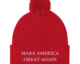 MAGA Pom-Pom Beanie | Make America Great Again | Winter Hat | Trump Gift | Birthday | 2024 Election | Republican