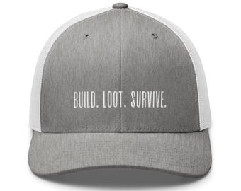 Build Loot Survive Hat | Gamer Hat | Battle Royale Style Cap | Gaming Dad Hat | Survival Game Hat | Father’s Day Gift | Gamer Trucker Cap