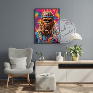 Cartel de Chewbacca Tie Dye / Hippie / Años 70 / Star Wars / 18x24 in / Star Wars colorido / Arte de pared / Regalo / Cumpleaños / Divertido