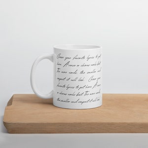 Copa Lírica Personalizada / Taza Cursiva Personalizada / Regalo para ella / Canción / Carta / Versículo Bíblico / Coro / Carta para Él o Ella / Amor / Razones