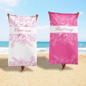 Custom Floral Beach Towel | Birthday Present for Her |  Personalized Bridesmaid Gift | Bachelorette Party Towel | Custom Towel | Girls Trip
