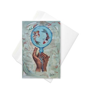Abundance - Affirmation-wenskaart met koivissen met water dat op open handen stroomt