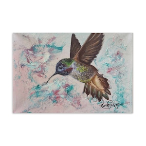 Beija-flor - Mini impressão feita por artista | Cartão postal | Impressão de pintura em mídia mista