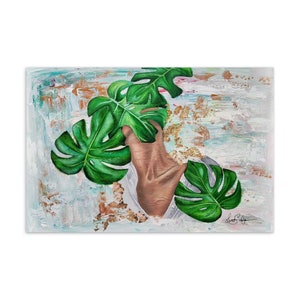 Monstera Dreamscape - Mini impression réalisée par l'artiste | postale | Impression d'une peinture technique mixte