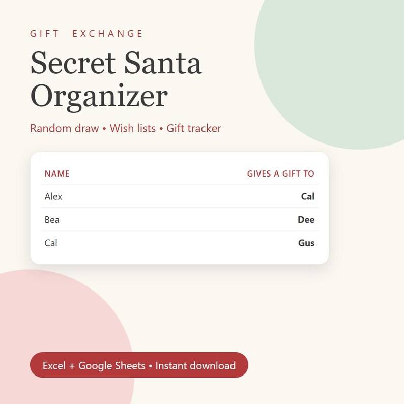 Santa Excel Tables Secret Santa Organizer Spreadsheet, Random Name Draw, Gift Exchange ...