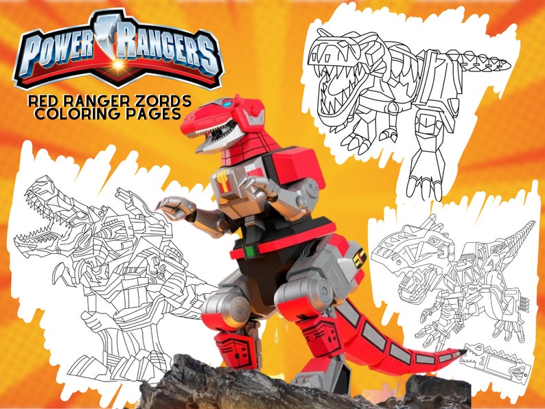 Power Rangers Zords Coloring Pages Red Ranger Zords Red - Etsy Australia